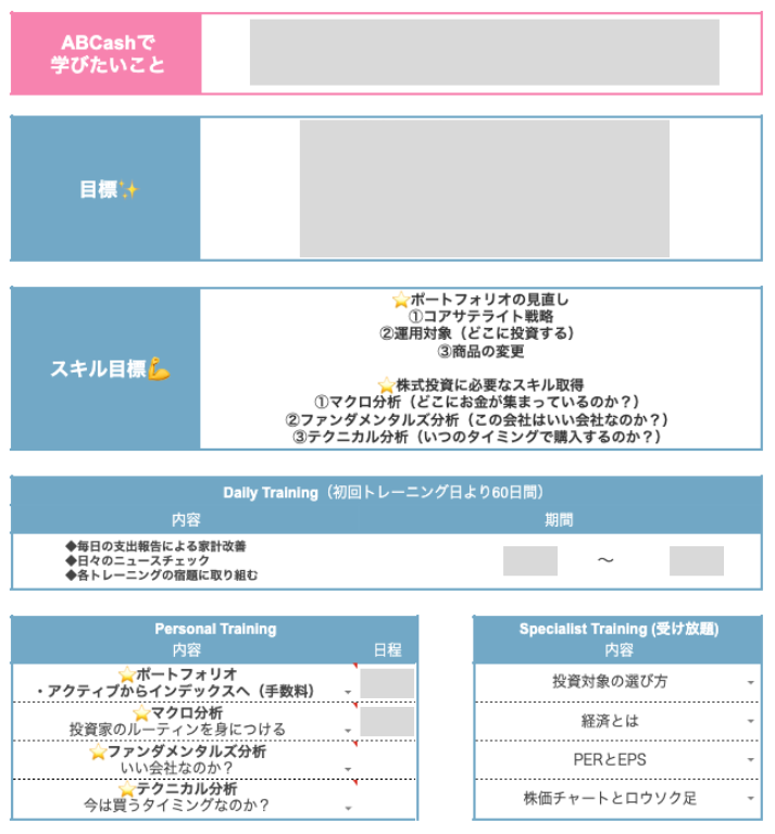 ABCashのカリキュラムサンプル