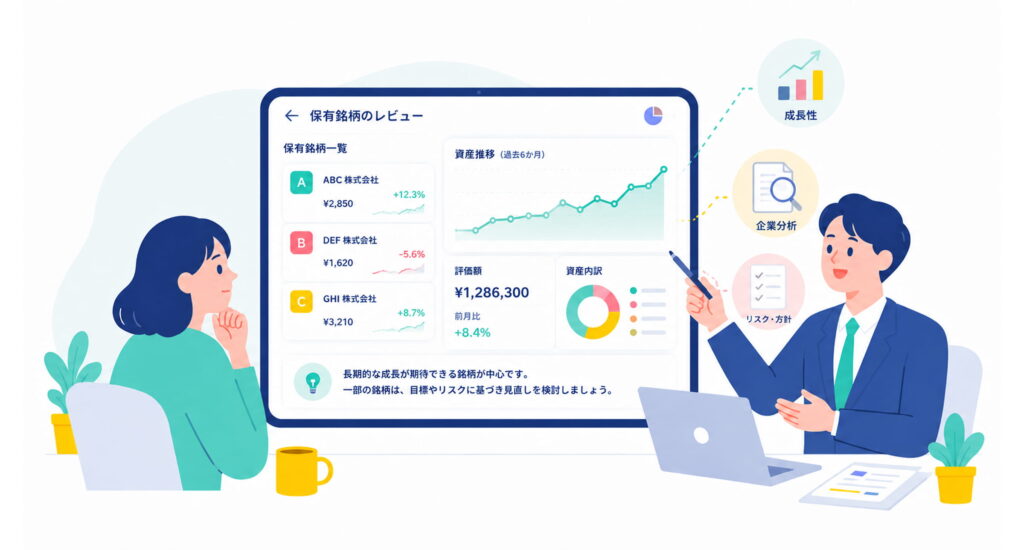 保有している銘柄をプロの立場から1つずつ見直してもらえる